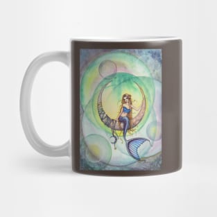 Cobalt Moon Mermaid and Crescent Moon Illustration Mug